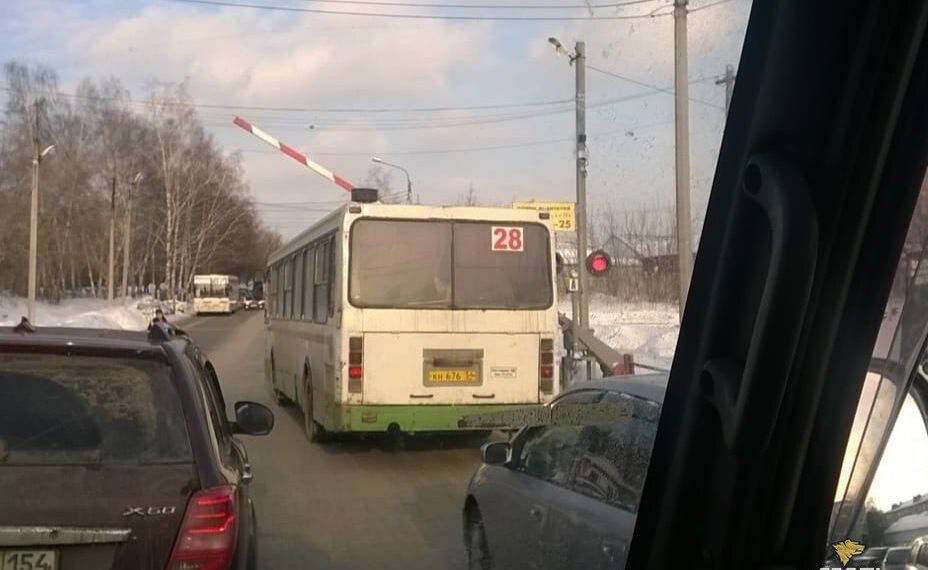 Шлагбаум образумил водителя, хотевшего проскочить переезд на красный свет в Новосибирске