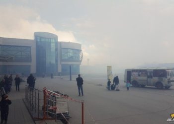 Аэропорт Толмачево заволокло дымом из-за горящей травы