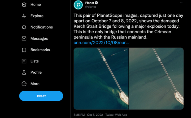 Снимки Крымского моста со спутника «до и после» появились в Сети