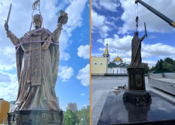 Николая Чудотворца за полмиллиона поставили у Вознесенского собора в Новосибирске