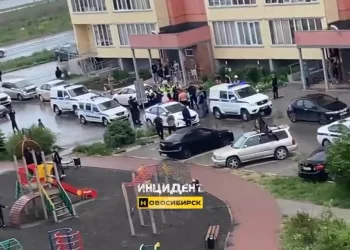 В Новосибирске трое мужчин с флагами ЧВК «Вагнер» устроили потасовку во дворе ЖК