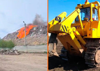 Пожар разгорелся на мусорном полигоне в Новосибирске