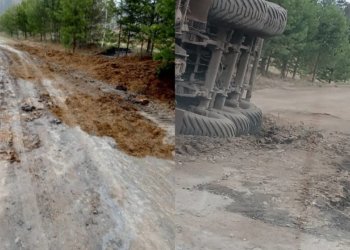 Большегрузам запретили ездить по разбитой дороге в Елбань Новосибирской области