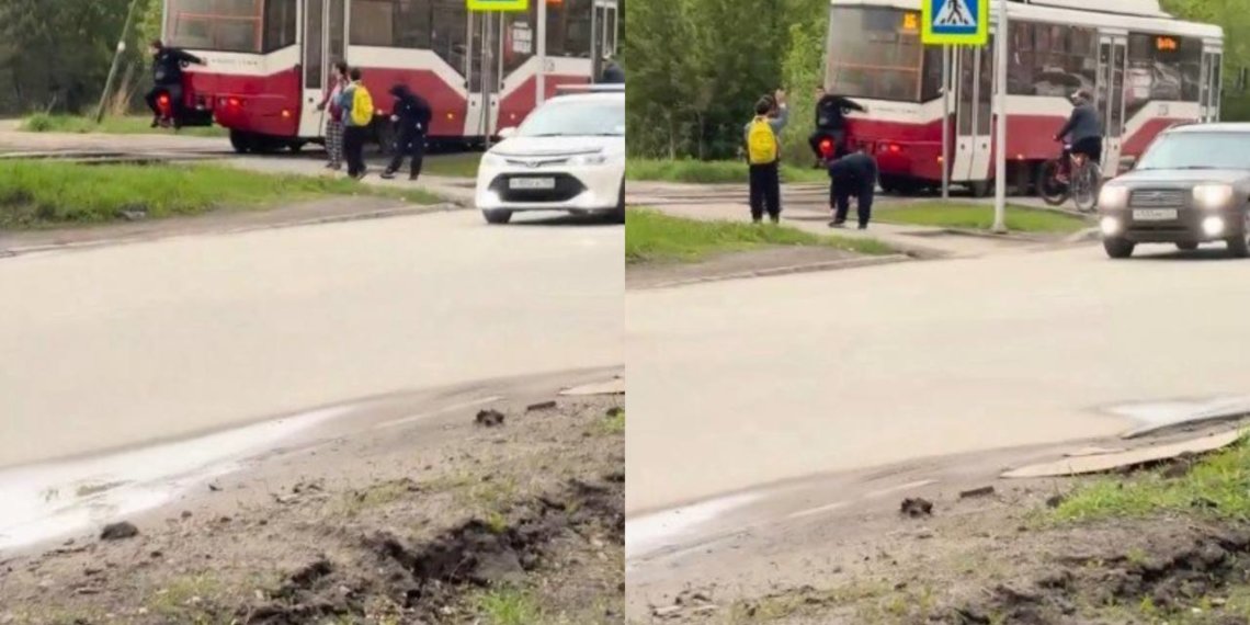 Подросток-зацепер прокатился на бампере трамвая №15 в Новосибирске