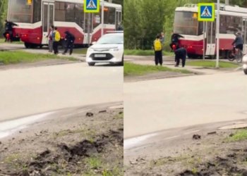 Подросток-зацепер прокатился на бампере трамвая №15 в Новосибирске