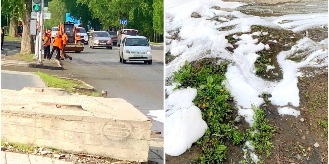 Новосибирцы заметили, как моют асфальт с шампунем