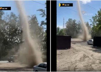 В Новосибирске пыльный «торнадо» сняли на видео