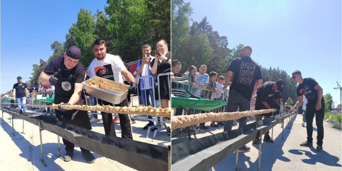 Мировой рекорд по длине люля-кебаба установили новосибирские повара